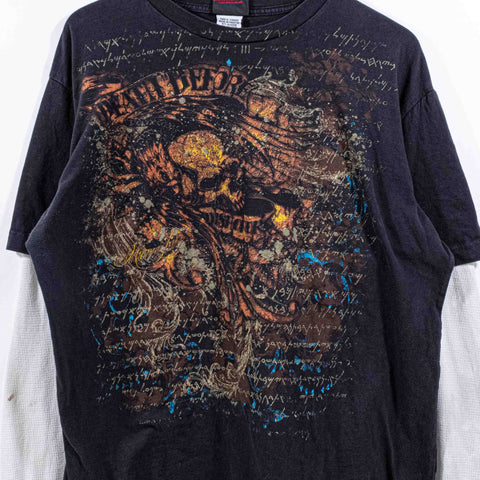 Miami Ink Tattoo Skull Layered T-Shirt Long Sleeve Mall Cyber Goth