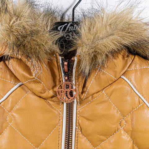 Rocawear Monogram Leather Bomber Jacket Faux Fur Trim