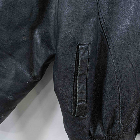 US Navy Patch Leather Jacket Distressed