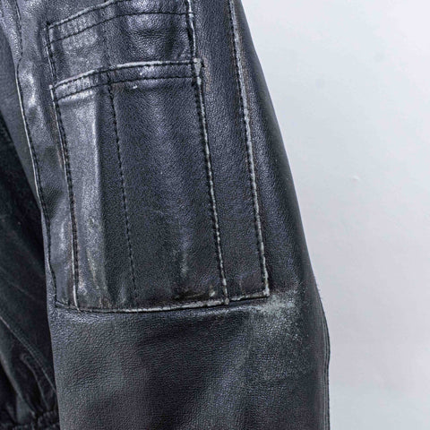 US Navy Patch Leather Jacket Distressed