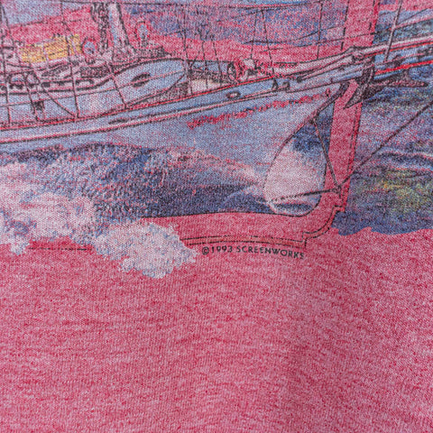 Bar Harbor Maine Sailing Boat T-Shirt Single Stitch Sun Faded