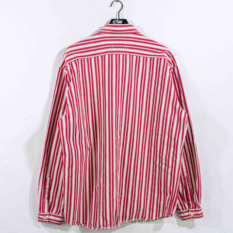 Armani Jeans Striped Button Denim Work Shirt Distressed