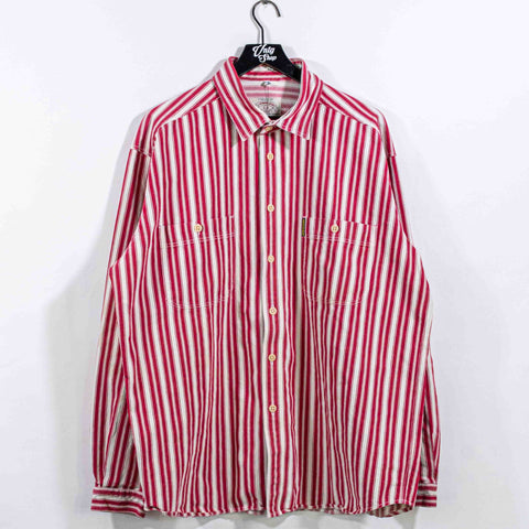 Armani Jeans Striped Button Denim Work Shirt Distressed