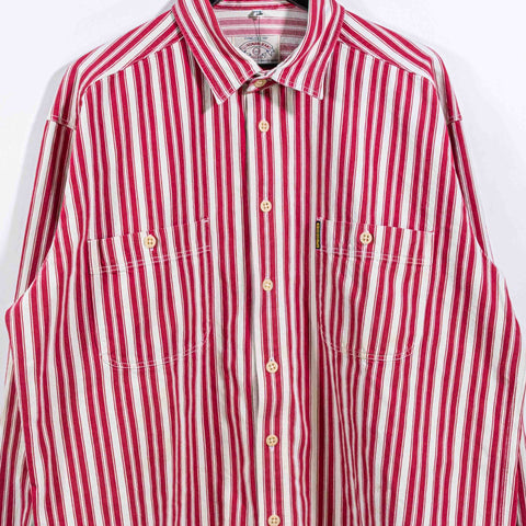 Armani Jeans Striped Button Denim Work Shirt Distressed