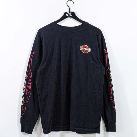 Harley Davidson Motorcycles Flame T-Shirt Embroidered Long Sleeve Biker