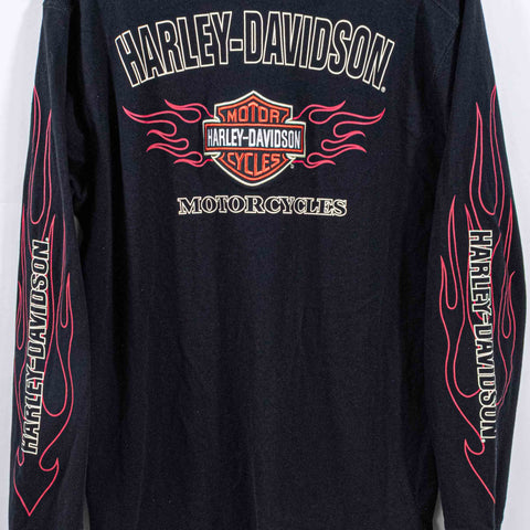 Harley Davidson Motorcycles Flame T-Shirt Embroidered Long Sleeve Biker
