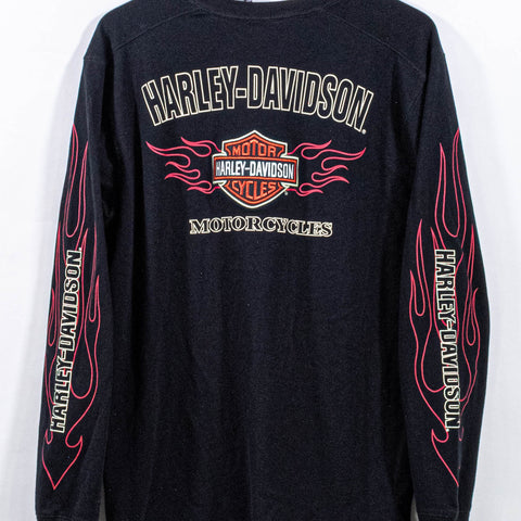 Harley Davidson Motorcycles Flame T-Shirt Embroidered Long Sleeve Biker