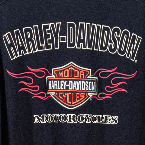 Harley Davidson Motorcycles Flame T-Shirt Embroidered Long Sleeve Biker