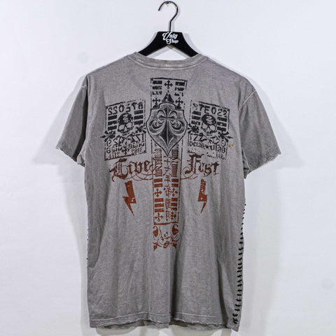 Affliction Live Fast Distressed T-Shirt Cyber Goth Thick Stitch