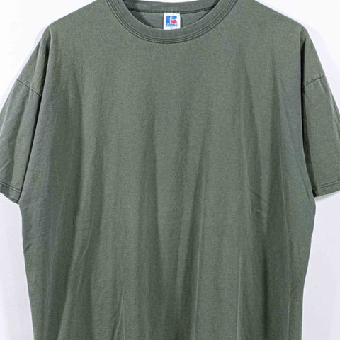 Russell Athletic Blank Green T-Shirt Made in USA Distressed