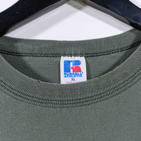 Russell Athletic Blank Green T-Shirt Made in USA Distressed