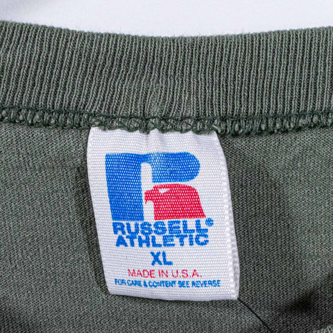Russell Athletic Blank Green T-Shirt Made in USA Distressed