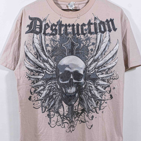 Destruction Skull Cross Wings T-Shirt Tattoo Mall Cyber Goth