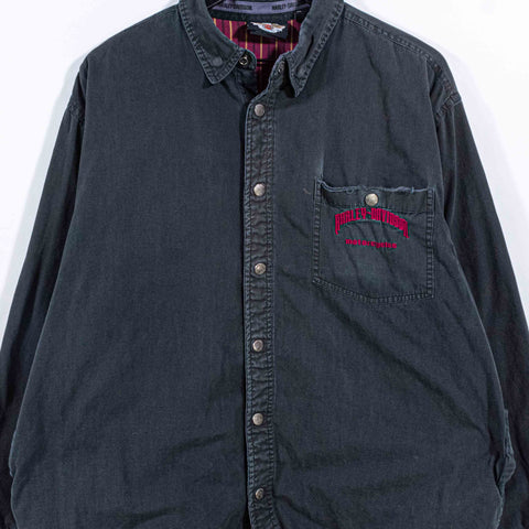 Harley Davidson Motorcycles Snap Button Shirt Flannel Lined Sun Faded