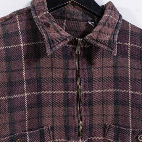 Plaid Flannel 1/4 Zip Pullover Shirt Grunge