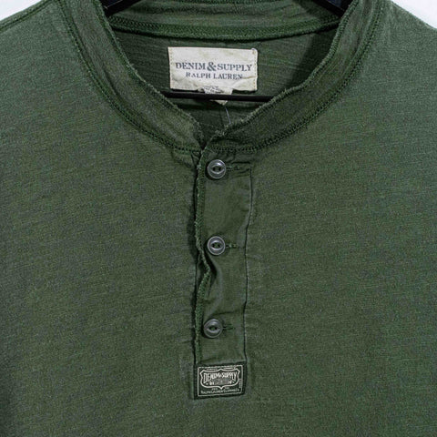 Denim & Supply Ralph Lauren Henley T-Shirt Long Sleeve Distressed