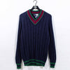 Tennis Varsity Cable Knit V-Neck Pullover Sweater