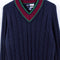 Tennis Varsity Cable Knit V-Neck Pullover Sweater