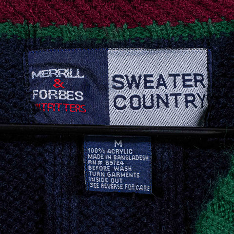 Tennis Varsity Cable Knit V-Neck Pullover Sweater