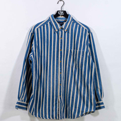 Striped Denim Button Shirt Basic Editions Grunge Skate