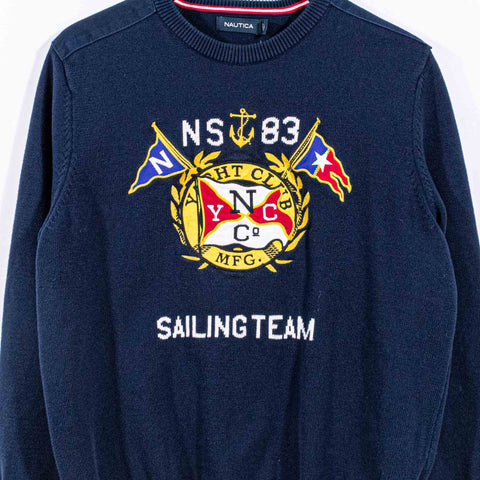 Nautica Sailing Team Yacht Club Knit Sweater Cross Flags