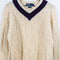 Polo Ralph Lauren Cable Knit Varsity Tennis V Neck Sweater Wool