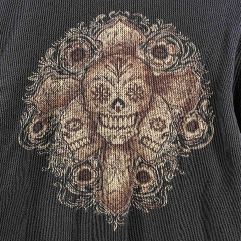 Lucky Brand Skull Cyber Mall Goth Thermal Waffle T-Shirt Long Sleeve