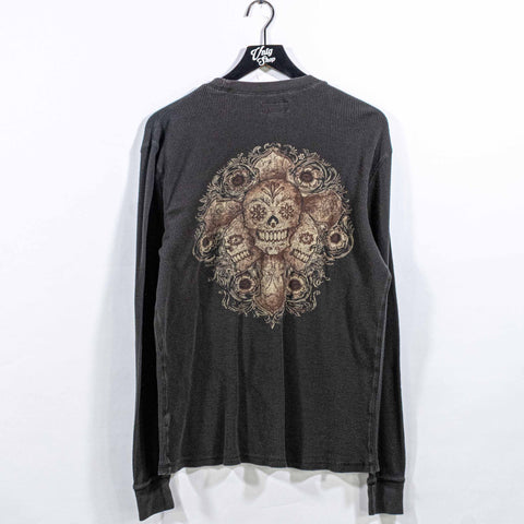 Lucky Brand Skull Cyber Mall Goth Thermal Waffle T-Shirt Long Sleeve