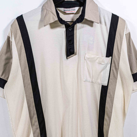 Tropical Palm Striped Resort Polo Shirt Mafia Soprano Style