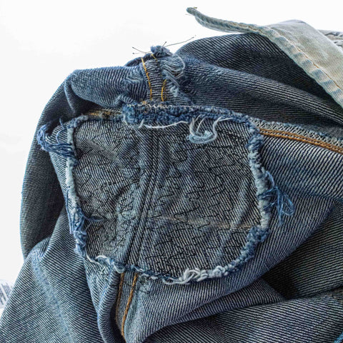 RRL Ralph Lauren Slim Fit Selvedge Denim Jeans Distressed Repaired