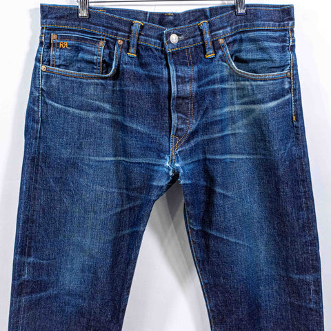 RRL Ralph Lauren Slim Fit Selvedge Denim Jeans Distressed Repaired