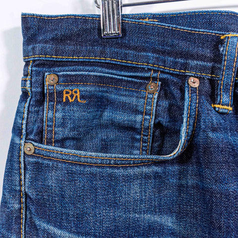 RRL Ralph Lauren Slim Fit Selvedge Denim Jeans Distressed Repaired