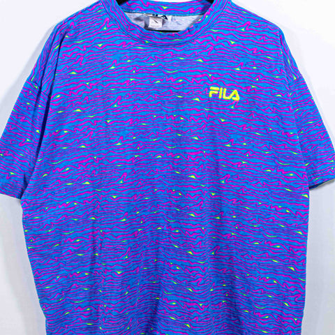 FILA Abstract Neon AOP T-Shirt Tennis Hip Hop