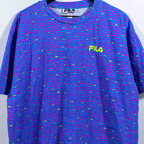 FILA Abstract Neon AOP T-Shirt Tennis Hip Hop