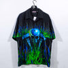Sapphire Lounge Skull Motorcycle Flame Short Sleeve Button Shirt Loop Collar
