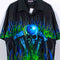 Sapphire Lounge Skull Motorcycle Flame Short Sleeve Button Shirt Loop Collar