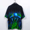 Sapphire Lounge Skull Motorcycle Flame Short Sleeve Button Shirt Loop Collar