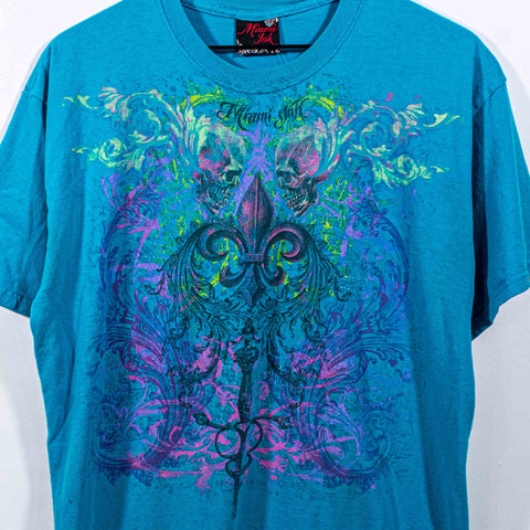 Miami Ink Tattoo Skull Neon Print T-Shirt