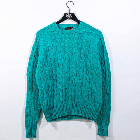 Brooks Brothers Shetland Wool Cable Knit Sweater Distressed