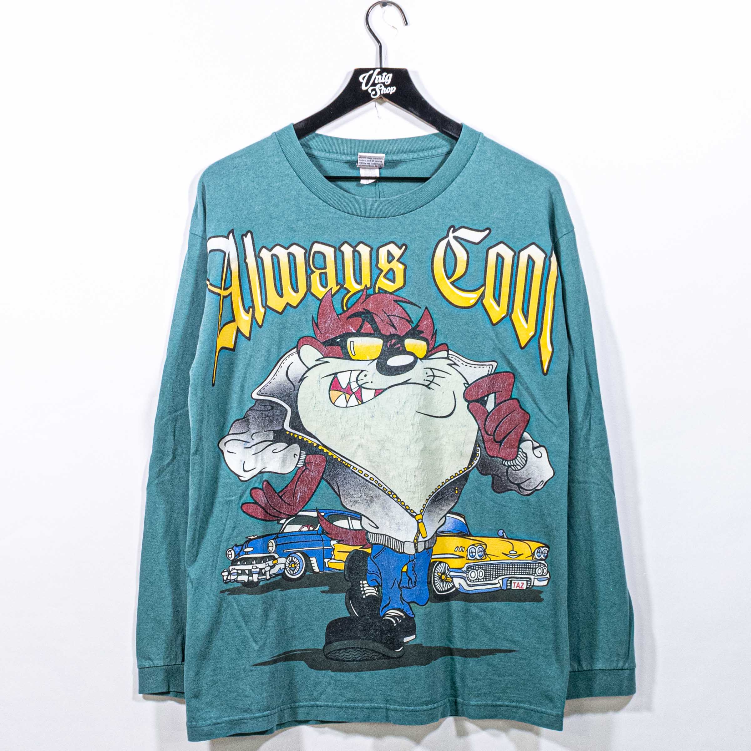 T-shirt Vintage Looney Tunes Taz (Diable De Tasmanie) - Manches Longues Brodé - Taille L