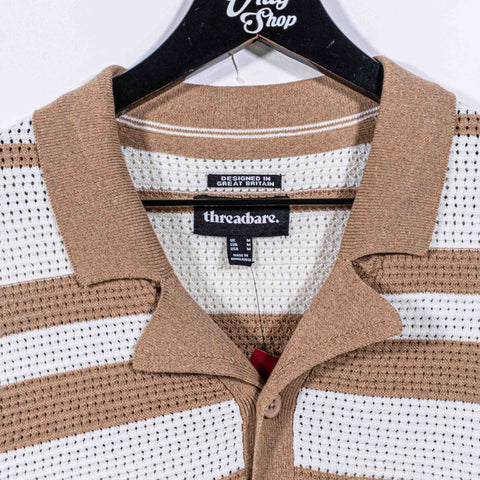 Knit Crocheted Striped Button Short Sleeve Shirt