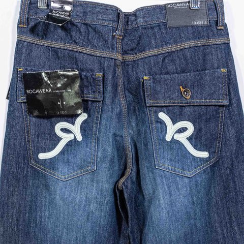 Rocawear Embroidered Jeans Wide Leg Baggy Hip Hop