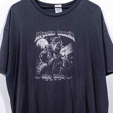 Myrtle Beach Bike Week T-Shirt Bulldog Biker Sun Faded