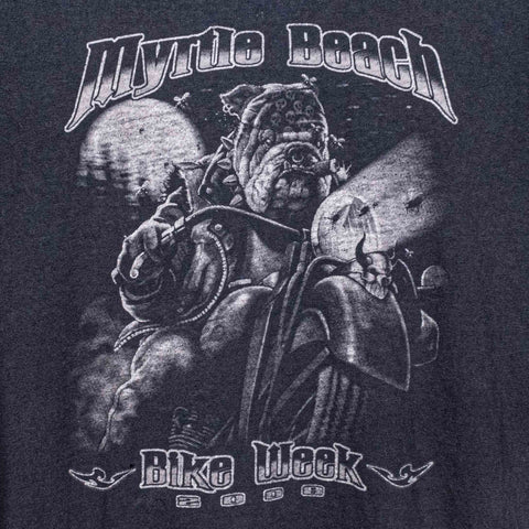 Myrtle Beach Bike Week T-Shirt Bulldog Biker Sun Faded
