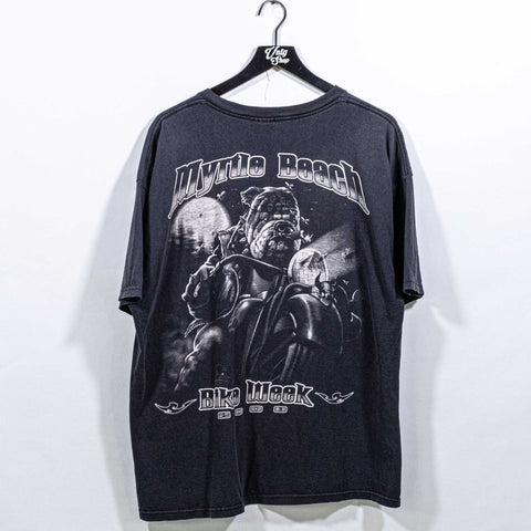 Myrtle Beach Bike Week T-Shirt Bulldog Biker Sun Faded