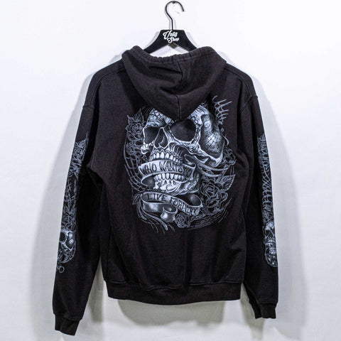 Who Want to Live Forever Skull Dragon AOP Zip Up Hoodie Sweatshirt Hot Leathers