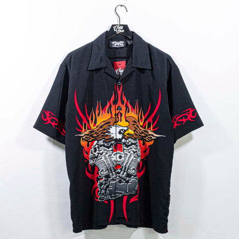Dragonfly Motorcycle Eagle Flames AOP Short Sleeve Button Shirt