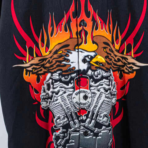 Dragonfly Motorcycle Eagle Flames AOP Short Sleeve Button Shirt