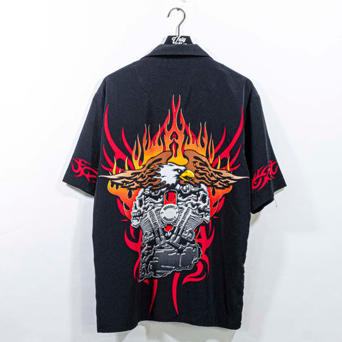 Dragonfly Motorcycle Eagle Flames AOP Short Sleeve Button Shirt