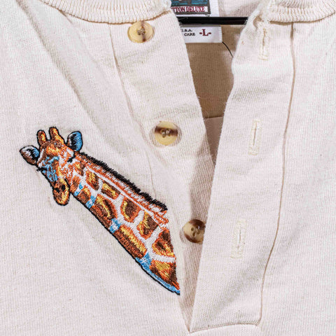 Giraffe Embroidered Henley Longsleeve T-Shirt
